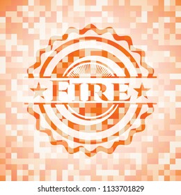 Fire abstract emblem, orange mosaic background