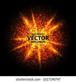 Fire abstract magic blast. Orange vector fragments explosion. Particle light flash of power