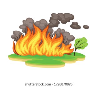Fire Accident with Flame Tails as Natural Cataclysm Vector Illustration