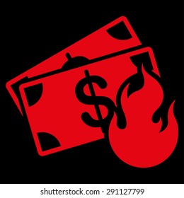 Fire Accident icon from Commerce Set. Vector style: flat symbol, red color, rounded angles, black background.