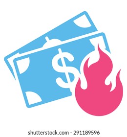 Fire Accident icon from Commerce Set. Vector style: bicolor flat symbol, pink and blue colors, rounded angles, white background.