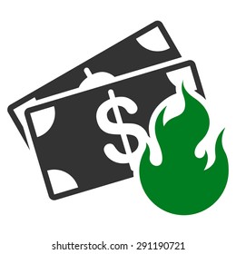 Fire Accident icon from Commerce Set. Vector style: bicolor flat symbol, green and gray colors, rounded angles, white background.