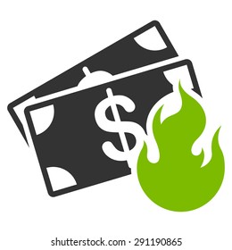 Fire Accident icon from Commerce Set. Vector style: bicolor flat symbol, eco green and gray colors, rounded angles, white background.