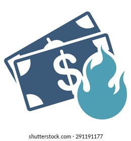 Fire Accident icon from Commerce Set. Vector style: bicolor flat symbol, cyan and blue colors, rounded angles, white background.