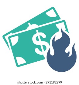 Fire Accident icon from Commerce Set. Vector style: bicolor flat symbol, cobalt and cyan colors, rounded angles, white background.