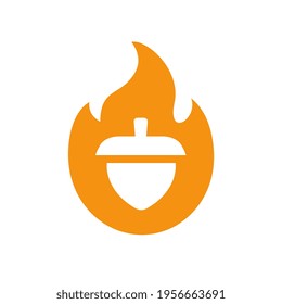 Fire acorn logo icon design, burning oaknut symbol, vector illustration