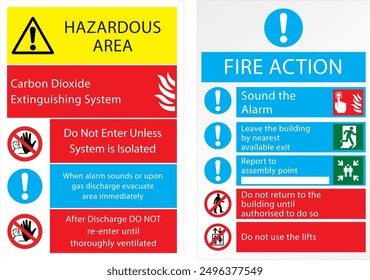 Fire Action  Hazard Signs English