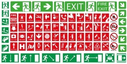 Fire Action Signs. Way Signs For Evacuation During A Fire.