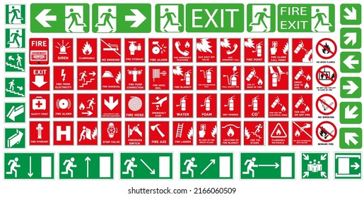 Fire action signs. Way signs for evacuation during a fire.