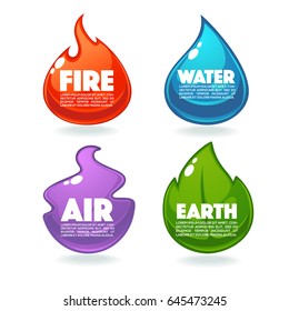 Fire, Air, Earth And Water, Vector Collection Of Nature Elements