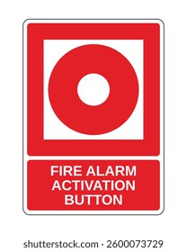 Fire Alarm Activation Button Sign, Fire Protection Equipment Sign with Vertical Explanation - High Quality Vector Stock Image