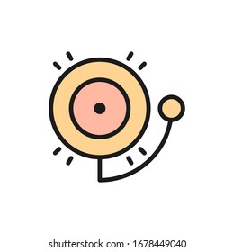 Fire alarm bell flat color line icon.
