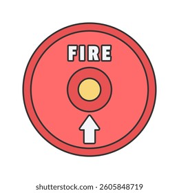 Fire Alarm Button Flat design style, red circular alarm with "Fire" text and arrow, representing emergency fire response, suitable for safety signs, fire drill materials, and hazard warning graphics.