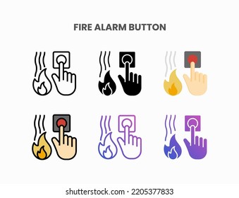 Fire Alarm Button icon set with line, outline, flat, filled, glyph, color, gradient. Can be used for digital product, presentation, print design and more.