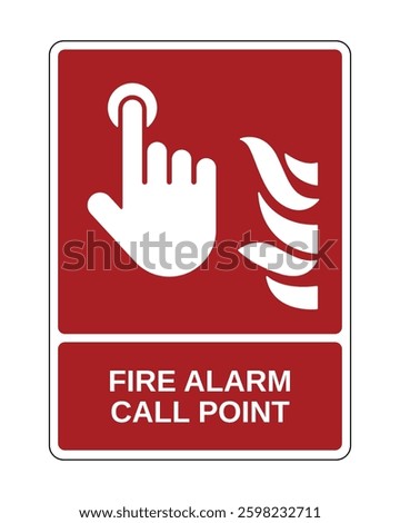 Fire Alarm Call Point Safety Sign, Fire Protection Equipment Sign with Vertical Explanation, Emergency Alert Icon - High Quality Vector Stock Image