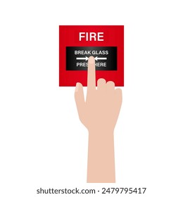 Fire Alarm. Hand Activate Emergency Fire Alarm. Vector Illustration Isolated on White Background. 