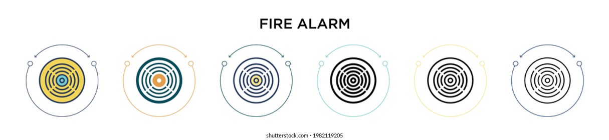 Fire alarm icon in filled, thin line, outline and stroke style. Vector illustration of two colored and black fire alarm vector icons designs can be used for mobile, ui, web