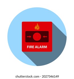 Icono de alarma de incendios. Diseño De Esténcil De Círculo Plano Con Sombra Larga. Ilustración vectorial.