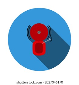Fire Alarm Icon. Flat Circle Stencil Design With Long Shadow. Vector Illustration.