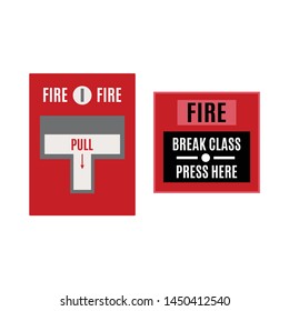 Fire alarm icon. Red alarm vector. Pull danger fire safety box