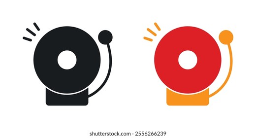 Fire alarm icon set in black and colored versions.