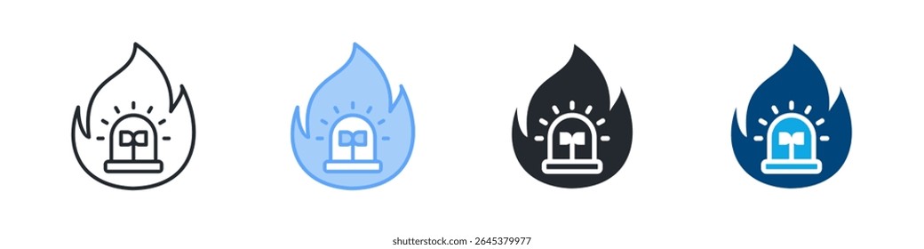 Fire Alarm Icon Set Multiple Style. Designed In Outline, Blue, Glyph, Dual Tone