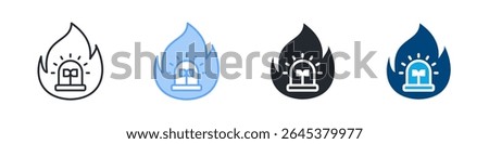 Fire Alarm Icon Set Multiple Style. Designed In Outline, Blue, Glyph, Dual Tone