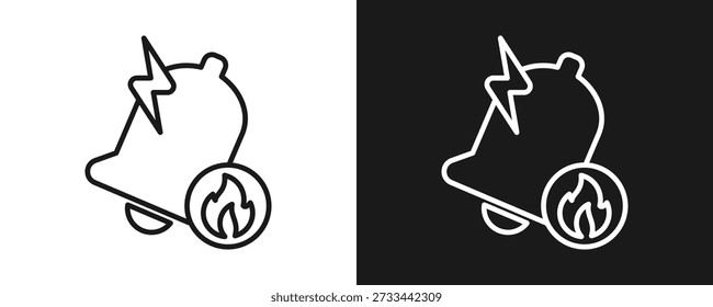 Fire Alarm Icon Set Outline In White And Black Background