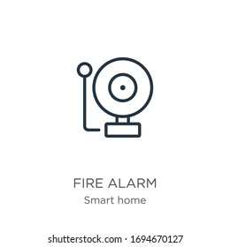 Fire alarm icon. Thin linear fire alarm outline icon isolated on white background from smart house collection. Line vector sign, symbol for web and mobile