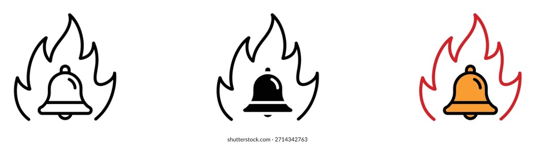 Icono de alarma de incendio. Vector de alertas urgentes, alarmas de incendio, avisos críticos. Ilustración vectorial.
