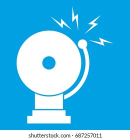 Fire alarm icon white isolated on blue background vector illustration