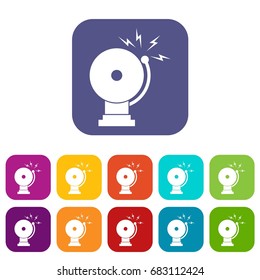 Fire alarm icons set vector illustration in flat style in colors red, blue, green, and other
