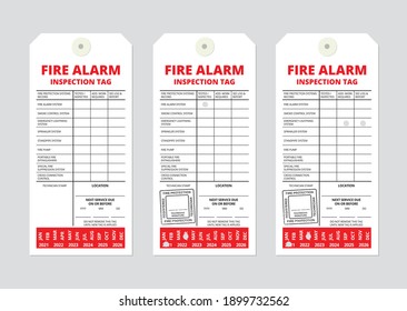 Fire alarm inspection tag template. Used by fire protection technicians during fire alarm testing or inspection to mark parts and components with good working order, impaired or non-operational. 