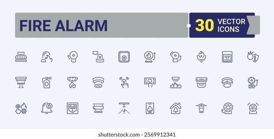 Fire Alarm line icon. Contains related to hydrant, emergency, flame, bell, rescue and more. Simple icon designs. Vector icons editable stroke.