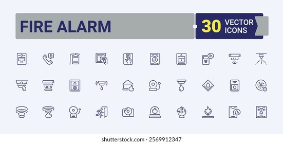 Fire Alarm line icon. Contains related to hydrant, emergency, flame, bell, rescue and more. Simple icon designs. Vector icons editable stroke.