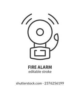 Icono de la línea de alarma de incendios. Llama a la escuela. Ilustración vectorial. Trazo editable.