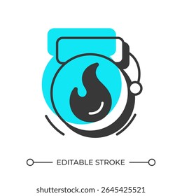 Fire alarm offset shadow line icon. Detecting smoke and burning danger. Emergency warning system. Safety. Bold outline symbol with solid blue fill. Modern flat illustration. Editable stroke