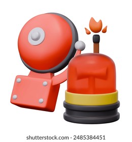 Alarma de incendio, lámpara roja, fósforo encendido. Notificación de peligro ligera y sonora