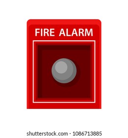 Fire alarm. Red metal box with button. Warning signal about fire. Colorful flat vector design