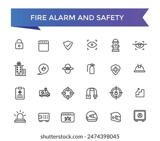 Fire alarm and safety icons Set with editable stroke collection. Line icons pack. Vector illustration.