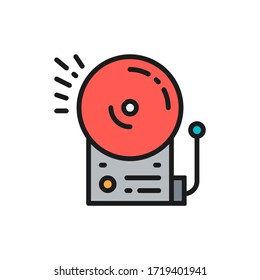 Fire alarm, school bell flat color line icon.
