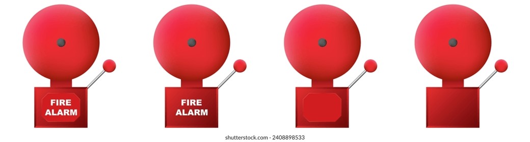 El sistema de la escuela de alarma de incendios campó 3d vector aislado rojo. Icono de evacuación de emergencia F