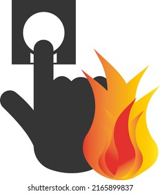 Fire alarm switch. Fire hazard. Vector black image highlighted on a white background.d