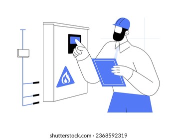 Fire alarm system abstract concept vector illustration. Man checking fire alarm system, security idea, business technology, household protection device, industrial control abstract metaphor.