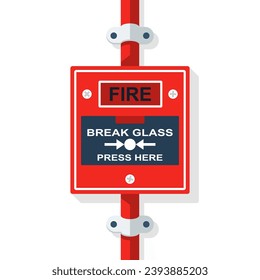 Fire alarm system. Fire button. Emergency siren. Vector illustration flat design. Isolated on white background. Red alarm equipment detector.