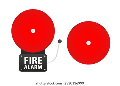 Fire alarm system. Fire engineering. Realistic Detailed 3d Red School, Fire or Alarm Bell, Isolated on a White Background. Fire alert danger symbol. Vector illustration