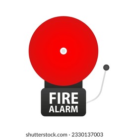 Fire alarm system. Fire engineering. Realistic Detailed 3d Red School, Fire or Alarm Bell, Isolated on a White Background. Fire alert danger symbol. Vector illustration