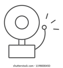 Fire alarm thin line icon, emergency and alert, bell sign, vector graphics, a linear pattern on a white background, eps 10.