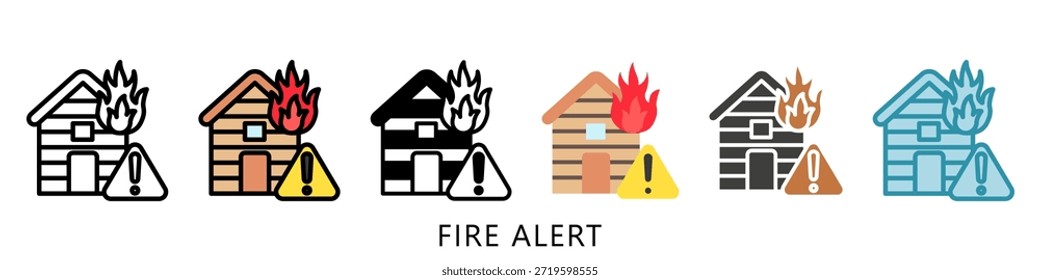 Fire Alert Multi-Style-Symbol Mini-Illustration, verwenden für moderne Konzept, Print, UI, UX-Kit, Web-und App-Entwicklung. Vektor verwandt mit Feuerwehrmann, Rettung und mehr