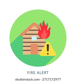 Fire Alert Rounded Flat Color Icon Mini Illustration, Use For Modern Concept, Print, Ui, Ux Kit, Web And App Development. Vector Related To Firefighter, Rescue And More